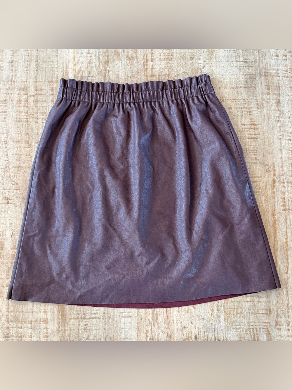 LOFT Faux Leather Mini Skirt Burgundy Wine Elastic Waist Vegan Leather Small